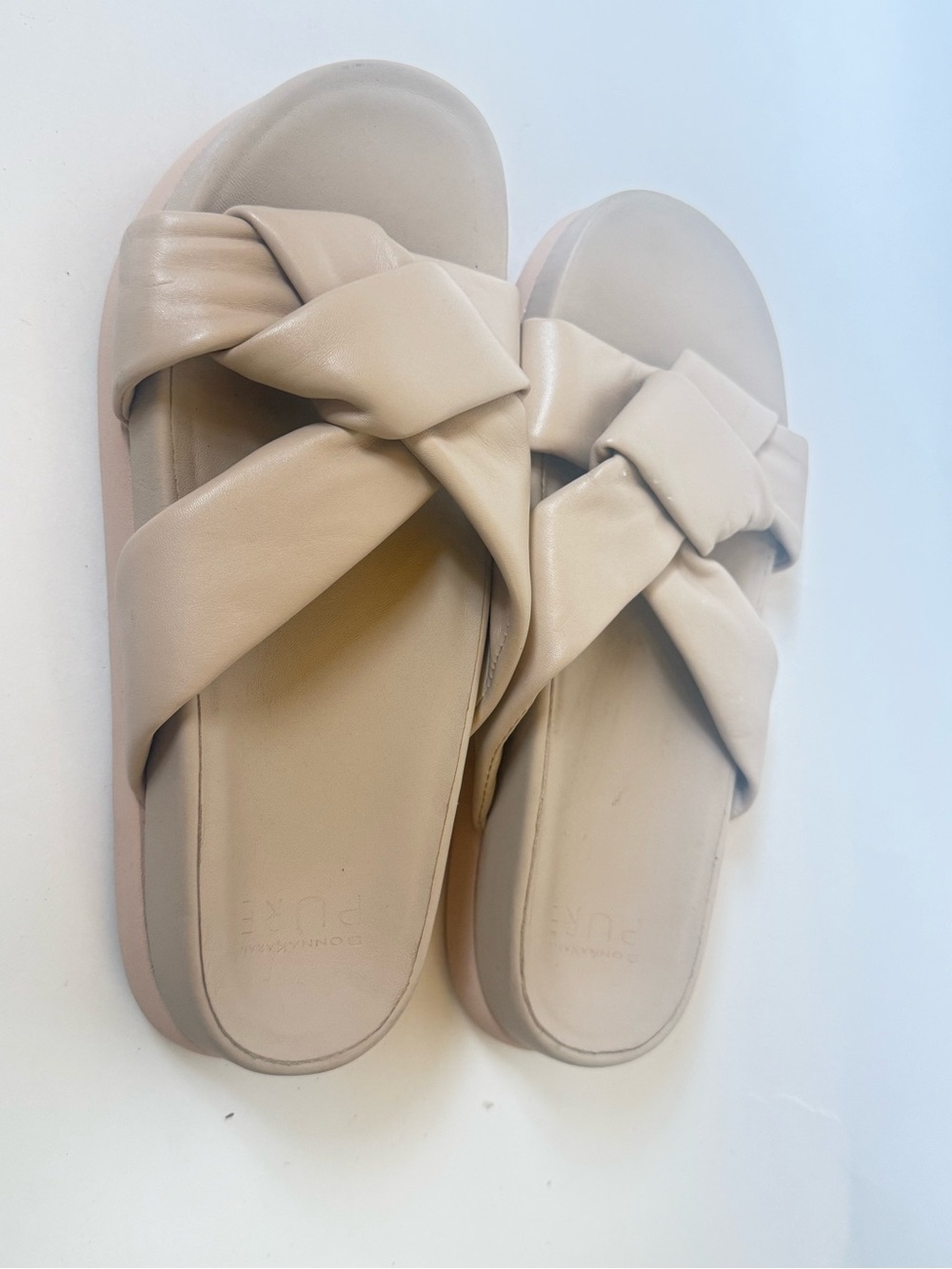 Donna Karan PURE Beige Knotted Slide Sandals